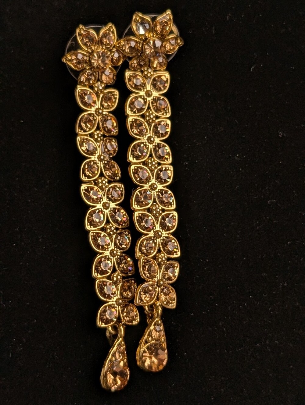 Gold Crystal Floral Drop Earrings - Gold